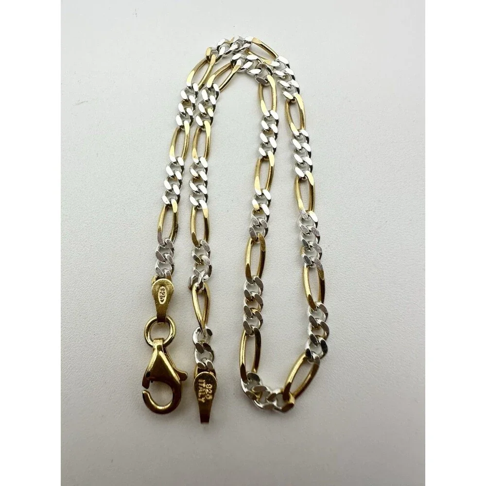 925 Italy Sterling Silver Gold Two Tone Figaro Chain Bracelet 9” 2.8mm Wide